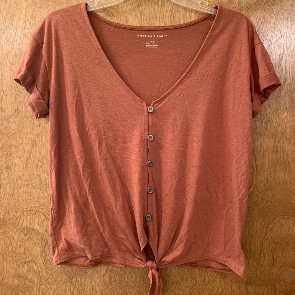 American Eagle Outfitters Women's Tie Front Orange Button Down Top Size Small